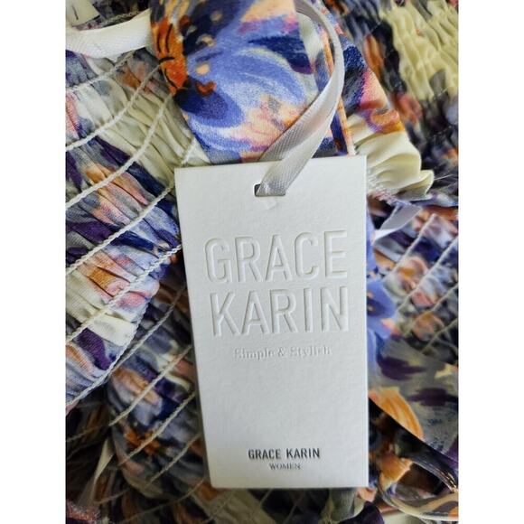 Grace Karin smocked floral Midi Dress sz S Small nwt resort vacation romantic - Picture 8 of 12